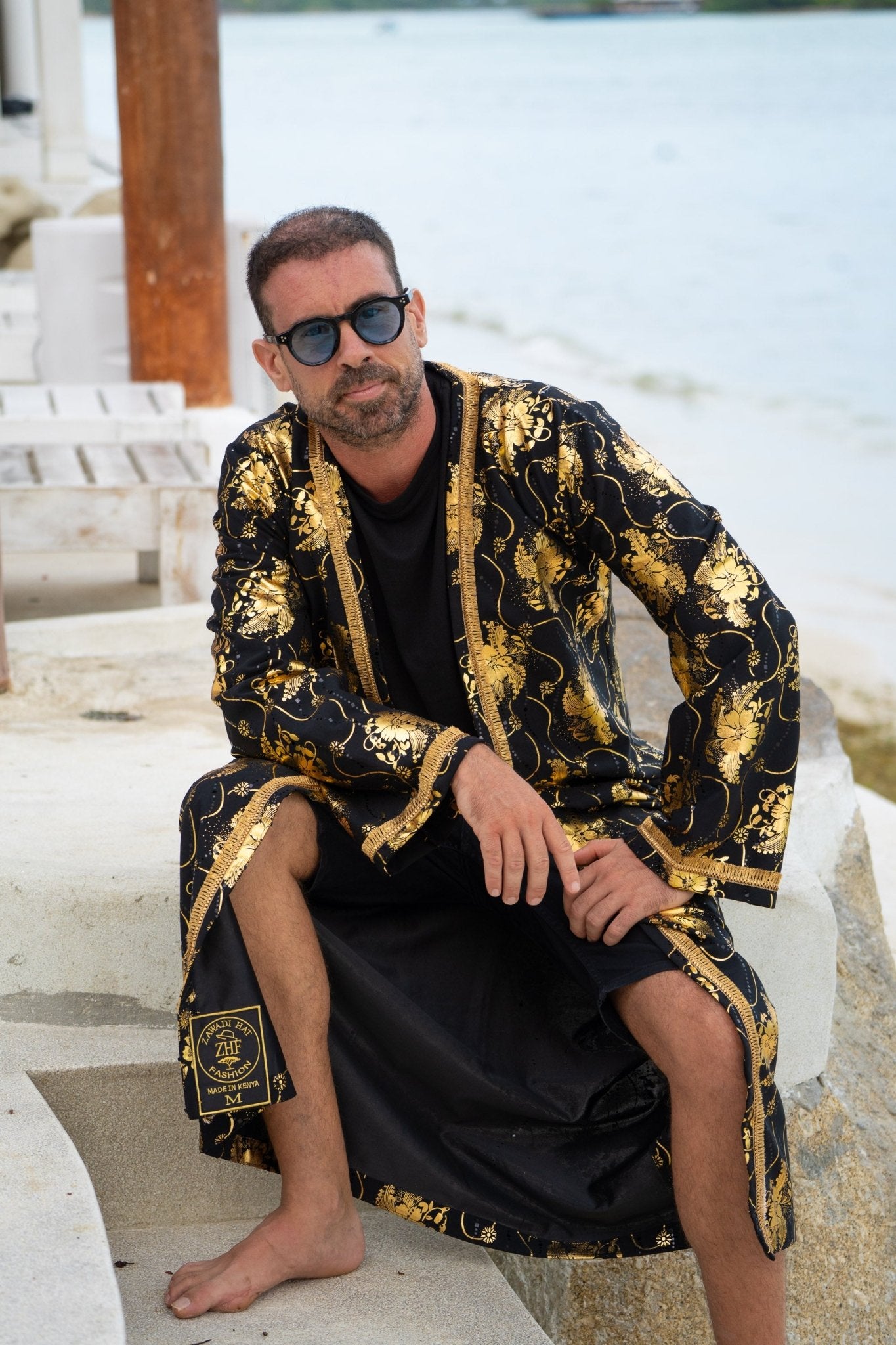 Black & Gold Cover-Up | Double-Slit & No-Slit Travel & Resort Wear - Zawadi Hat Fashion