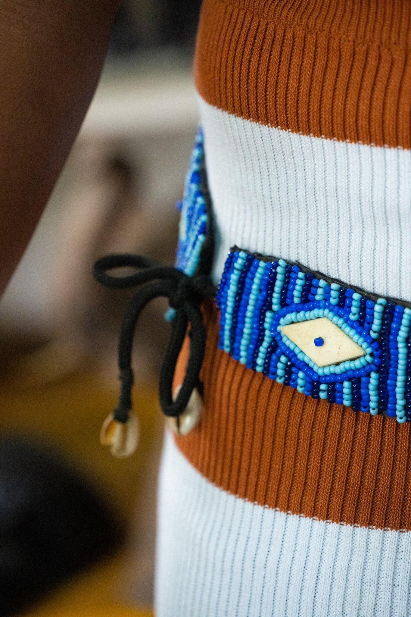 Blue Beaded Leather Belt - Zawadi Hat Fashion