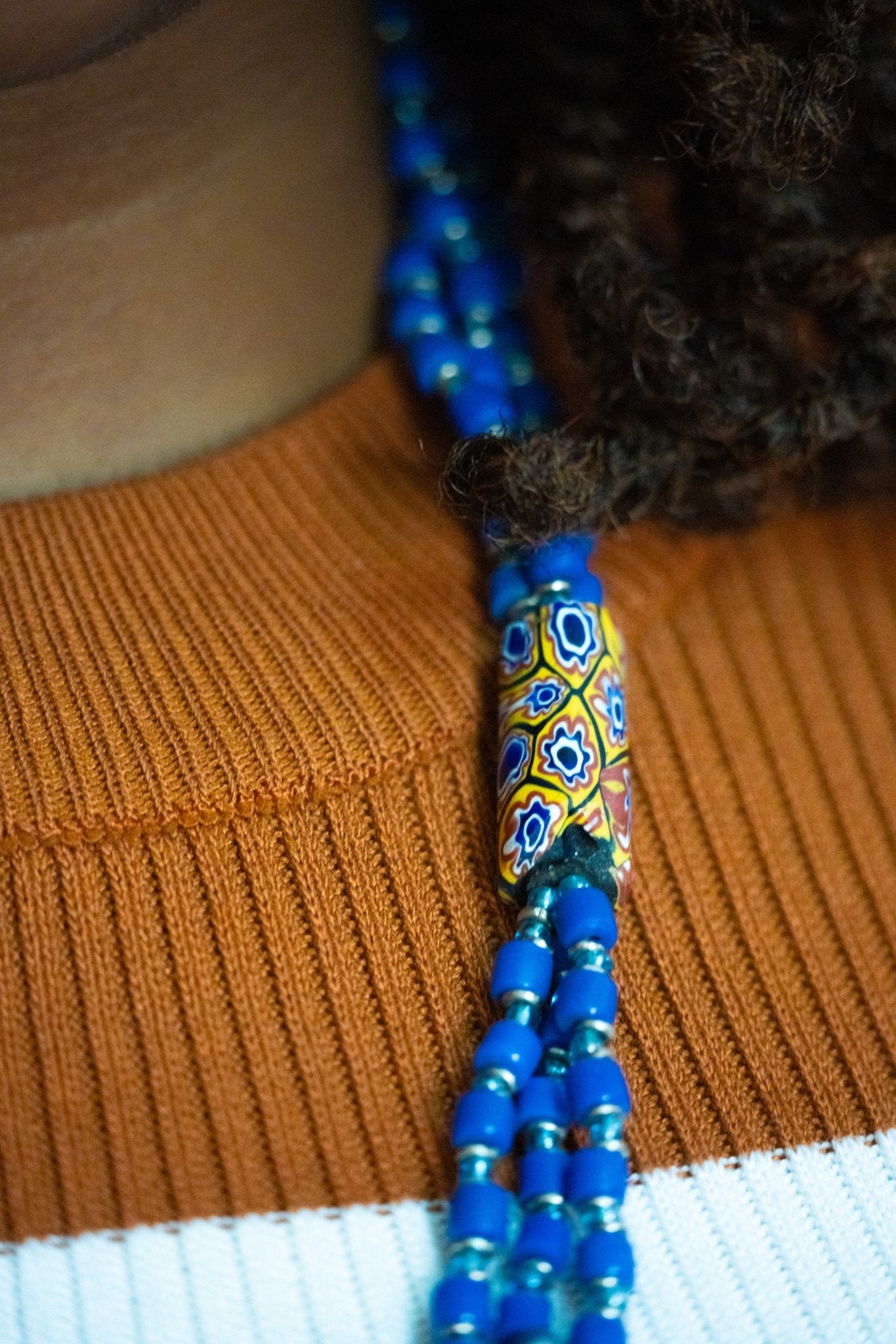 Blue & Orange African Trade Bead Necklaces Necklace Blue - Zawadi Hat Fashion