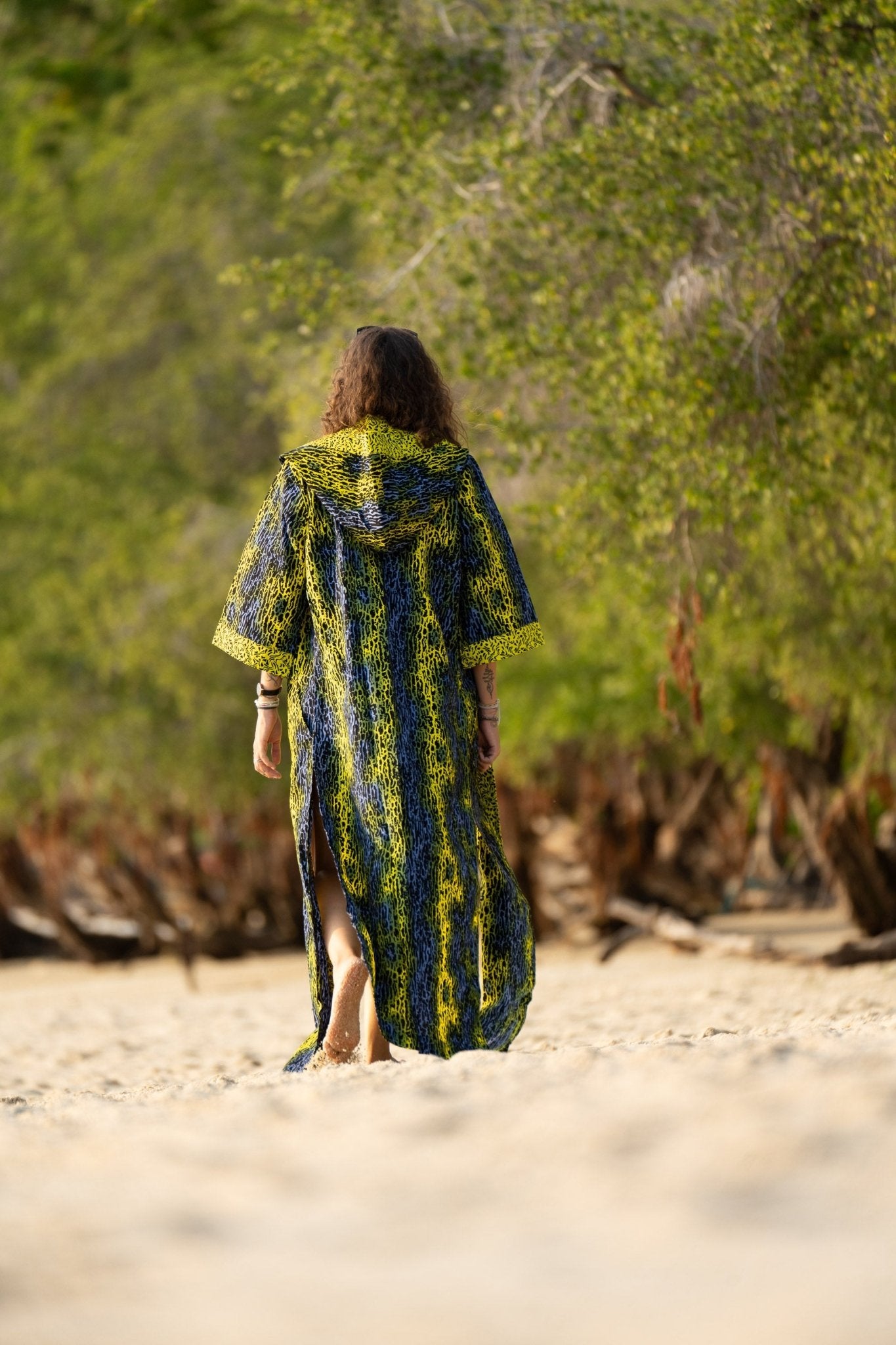 Electric Safari African Print Kimono Cover - Up — Double - Slit Luxury Resort Wear - Zawadi Hat Fashion