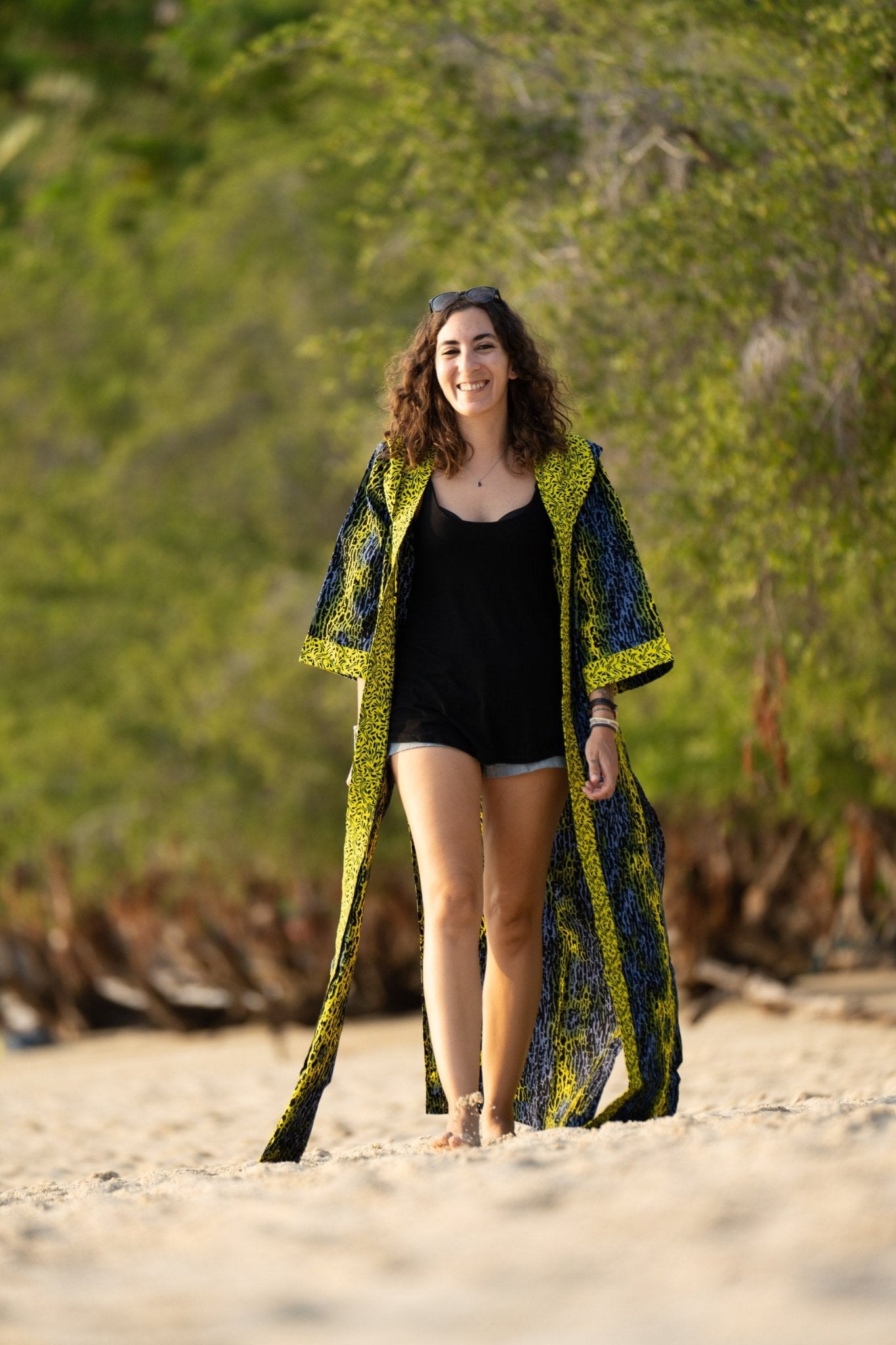 Electric Safari African Print kimono Cover - Up — Double - Slit Luxury Resort Wear - Zawadi Hat Fashion