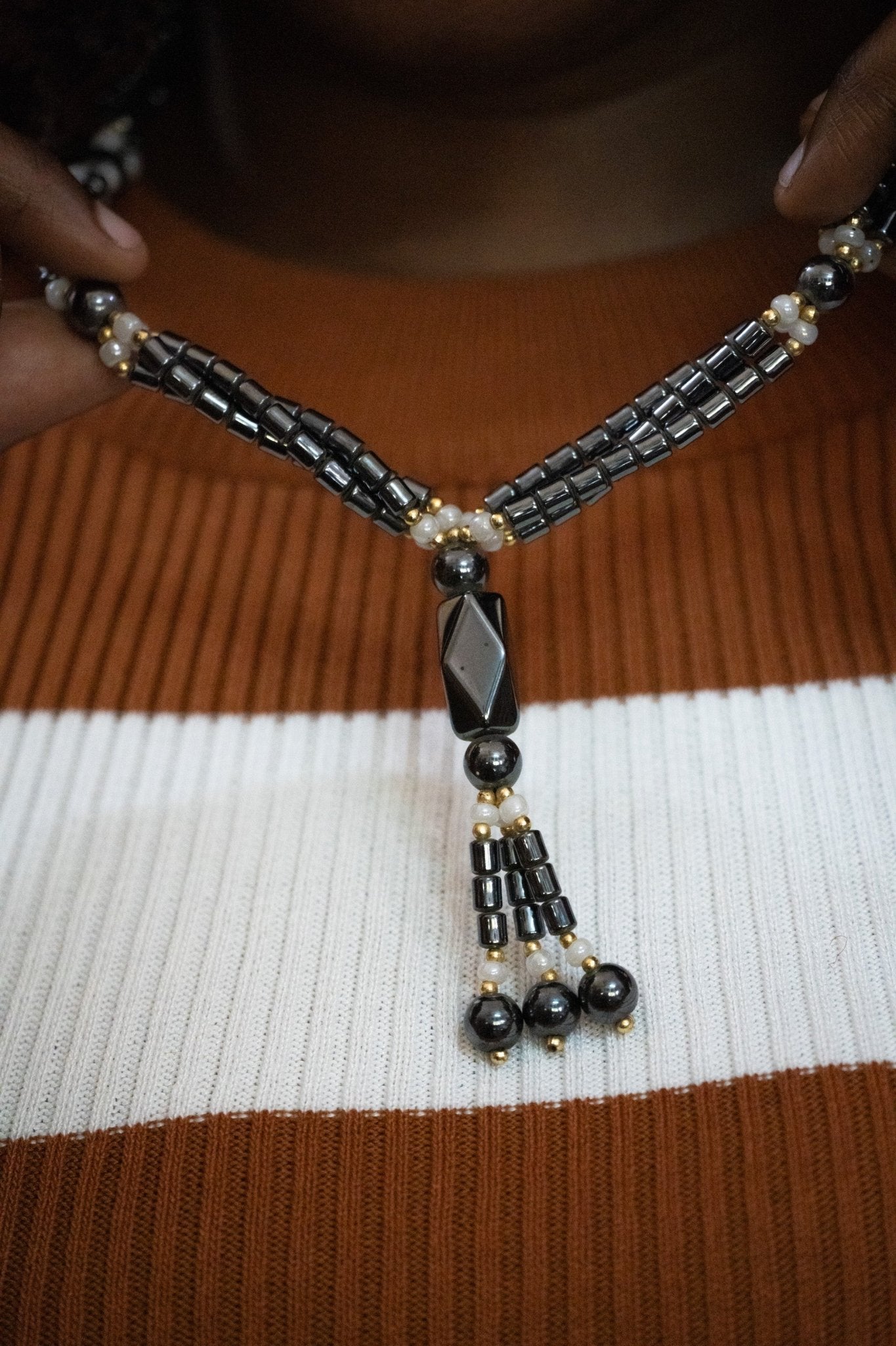 Hematite & Gold Accent Necklace - Zawadi Hat Fashion