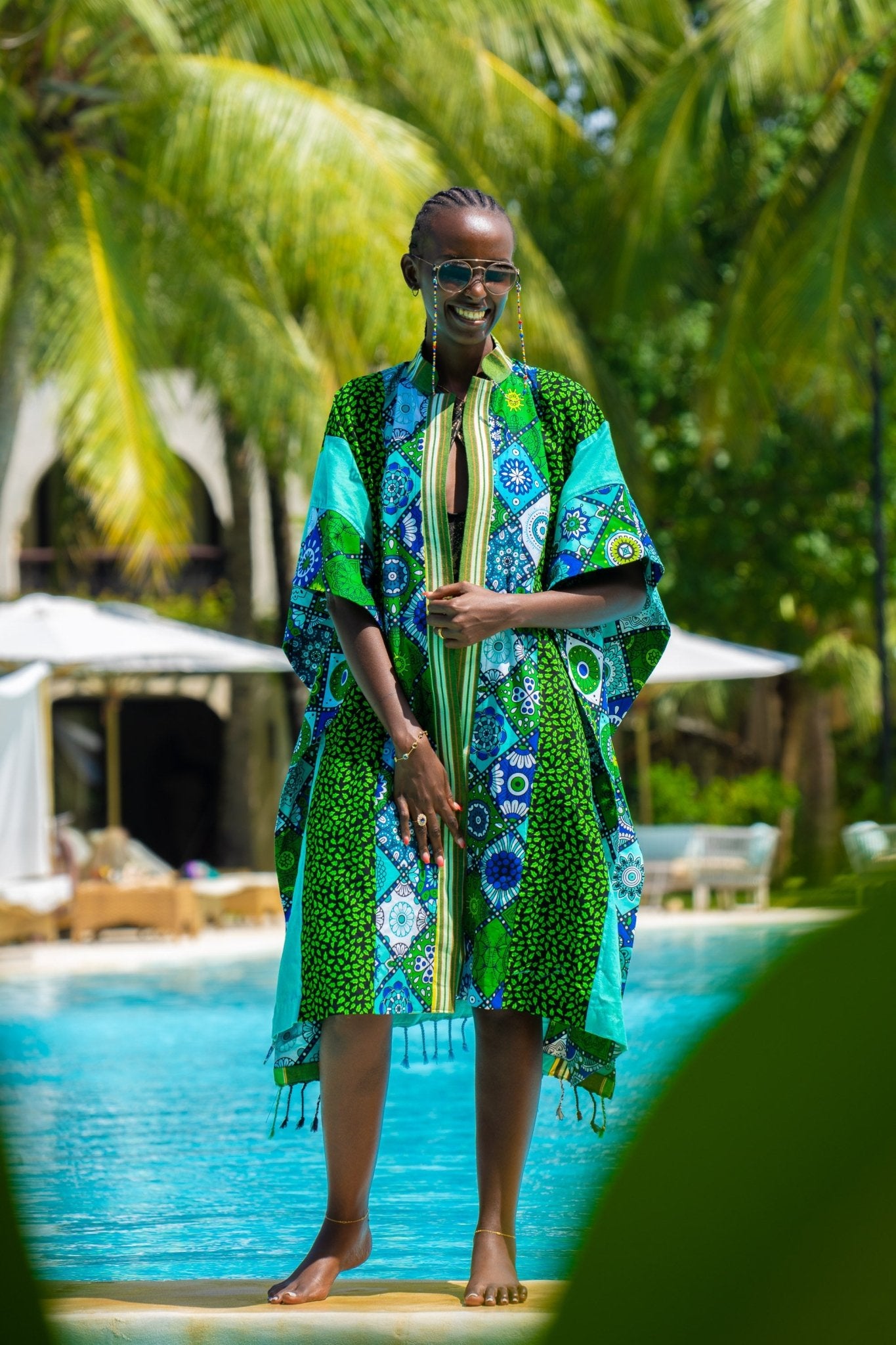 Mandala Bloom Kenyan Wrap | African Print Open Kaftan - Zawadi Hat Fashion