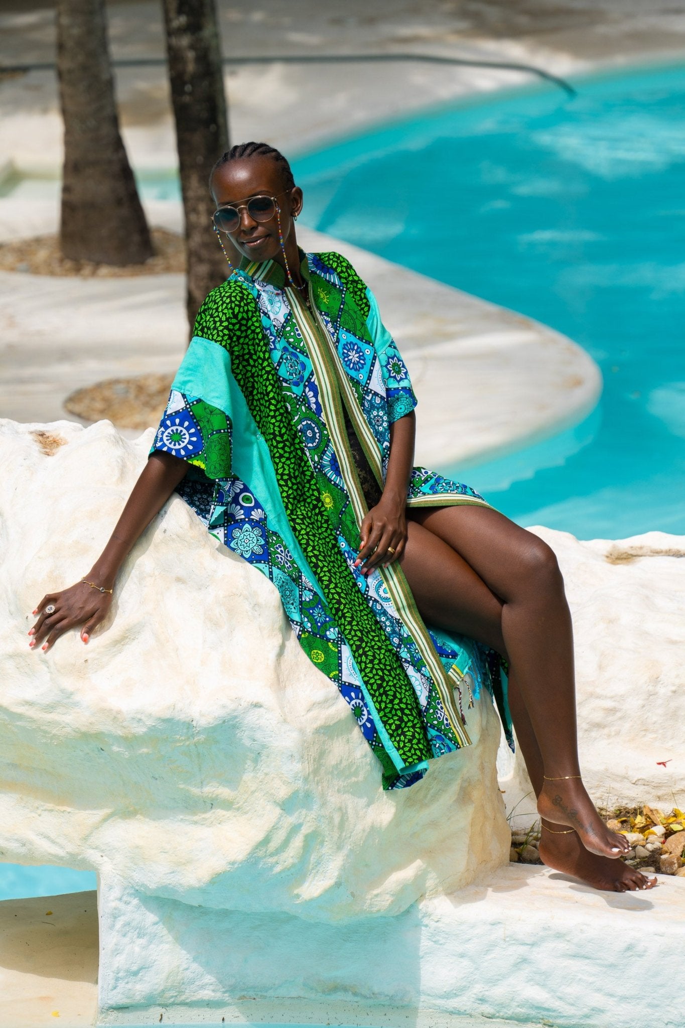Mandala Bloom Kenyan Wrap | African Print Open Kaftan - Zawadi Hat Fashion