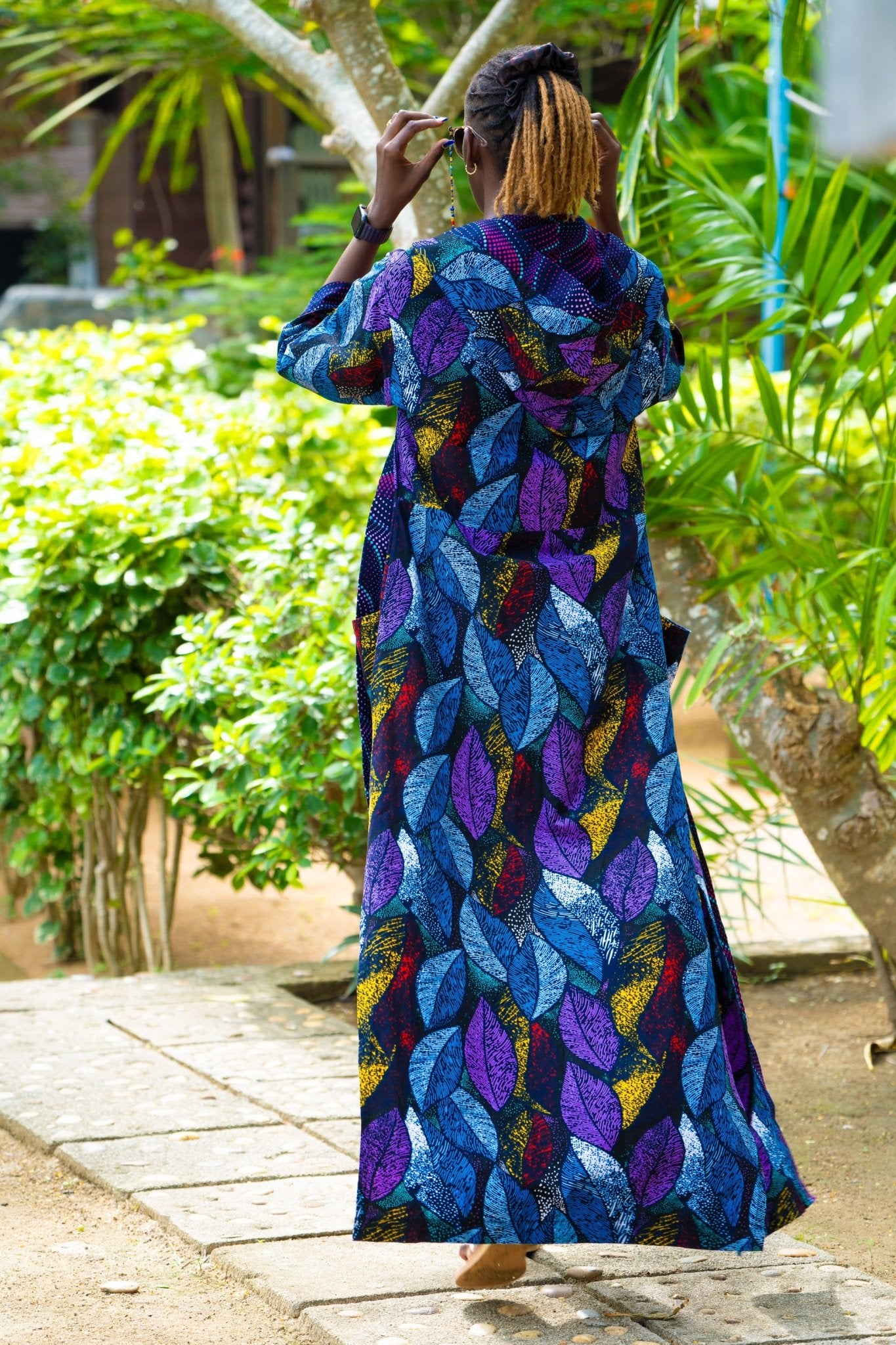 Midnight Garden Long Cover - Up — Double - Slit Luxury Resort Wear - Zawadi Hat Fashion