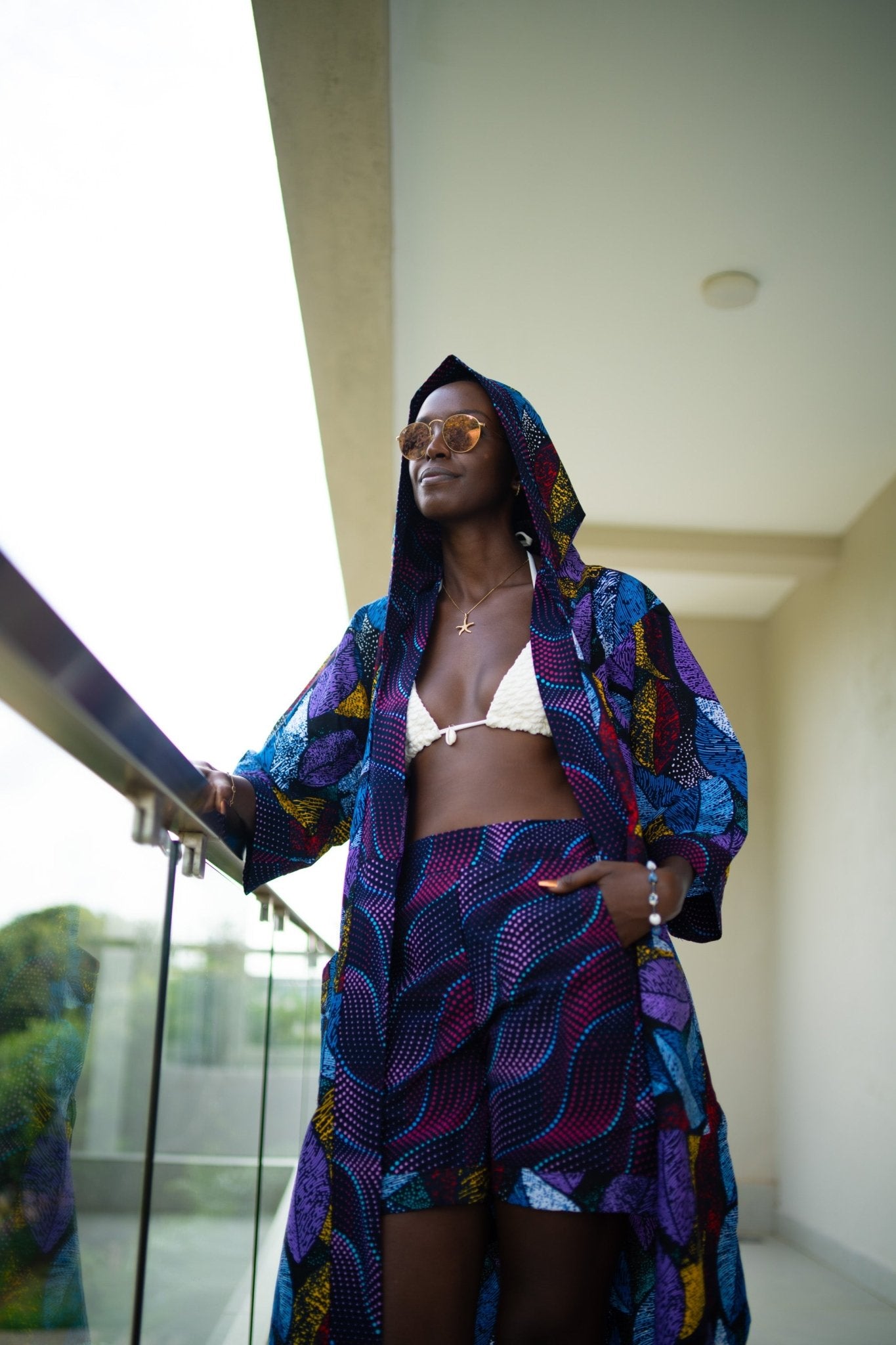 Midnight Garden dark floral resort shorts with deep pockets; elegant African evening and party outfit, hand-cut in Kenya.