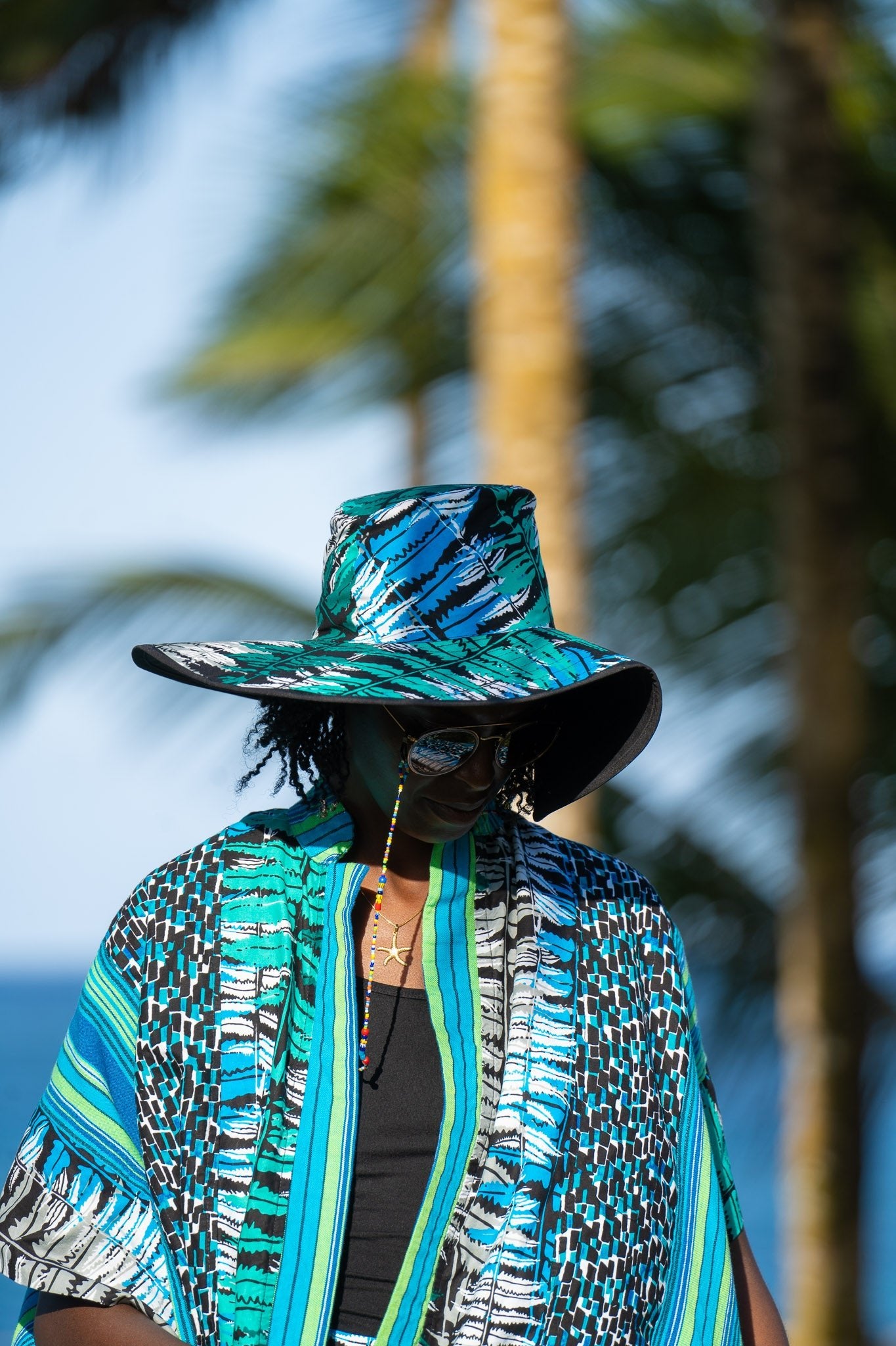 Ocean Teal Kenyan Wrap | African Print Open Kaftan - Zawadi Hat Fashion