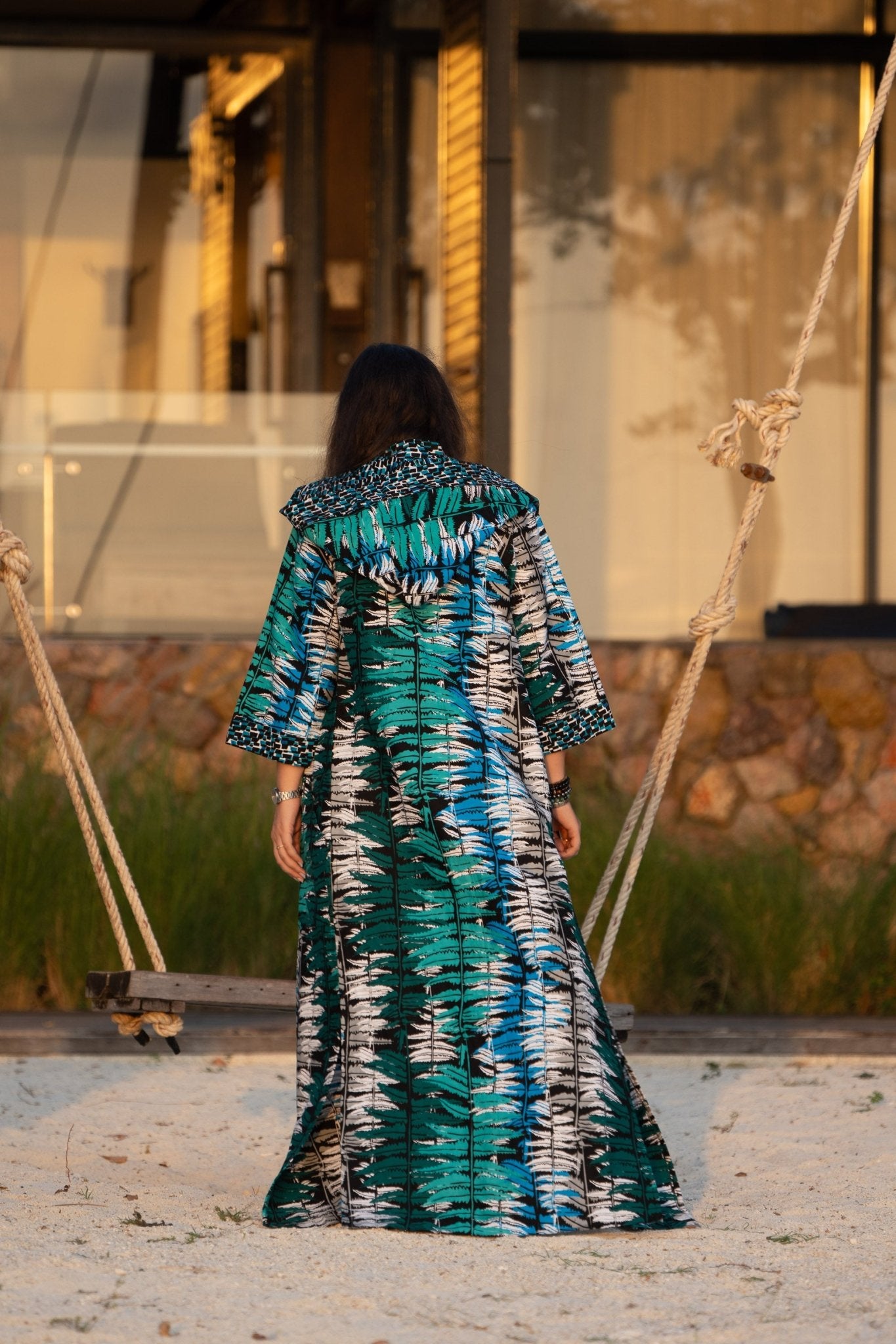 Ocean Teal African Print Kimono Cover - Up — Double - Slit Luxury Resort Wear - Zawadi Hat Fashion