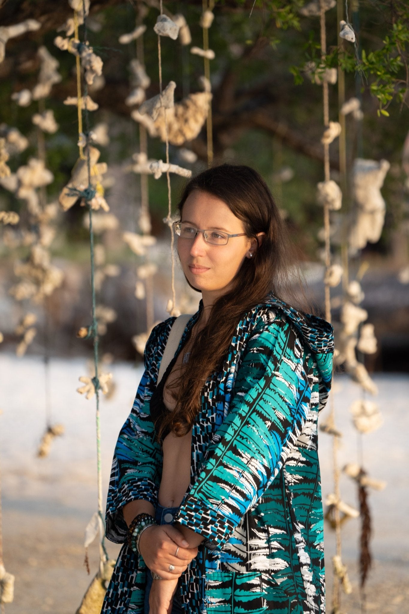 Ocean Teal African Print Kimono Cover - Up — Double - Slit Luxury Resort Wear - Zawadi Hat Fashion