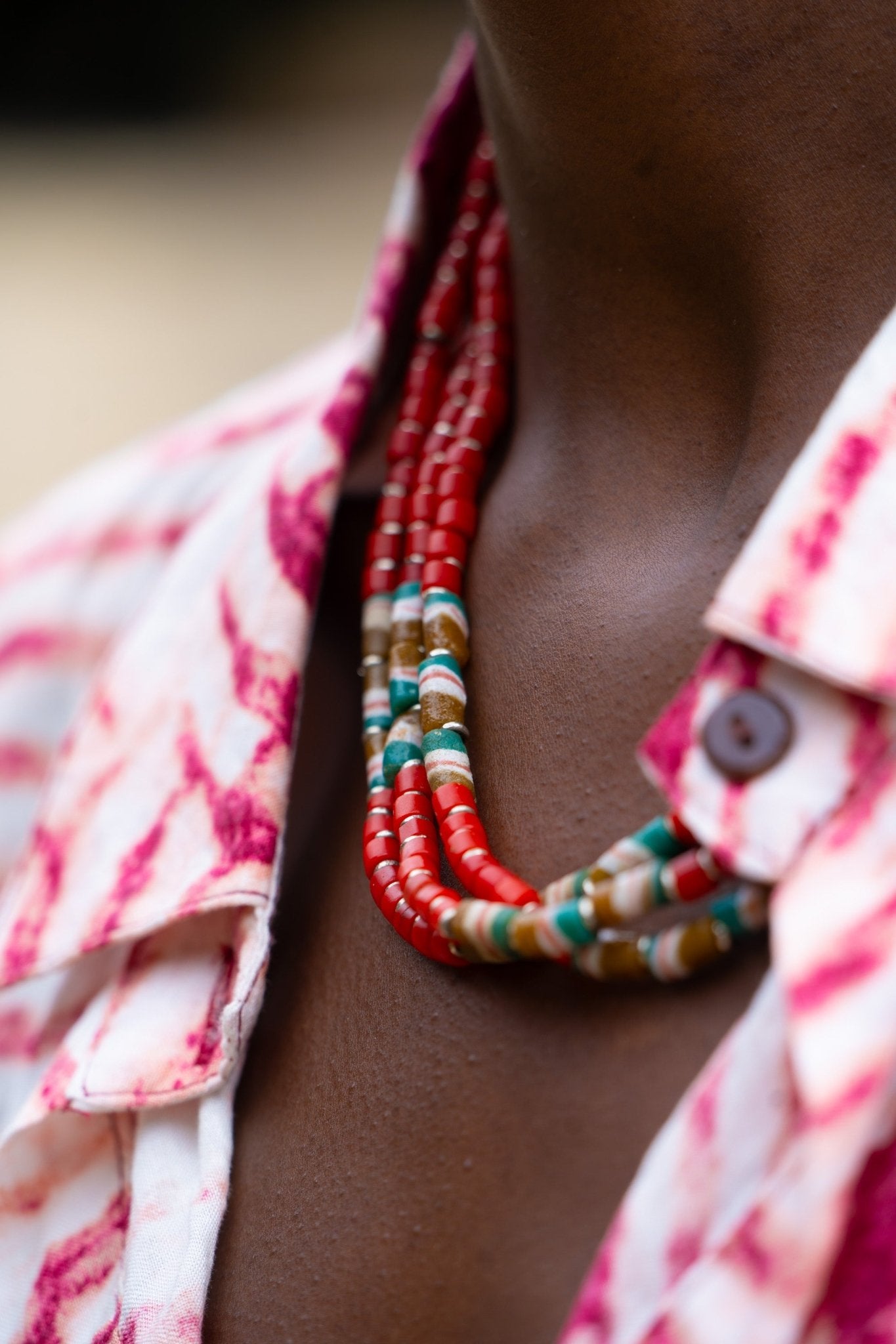 Red Earth Tone African Bead Necklace — Handmade African Jewelry - Zawadi Hat Fashion