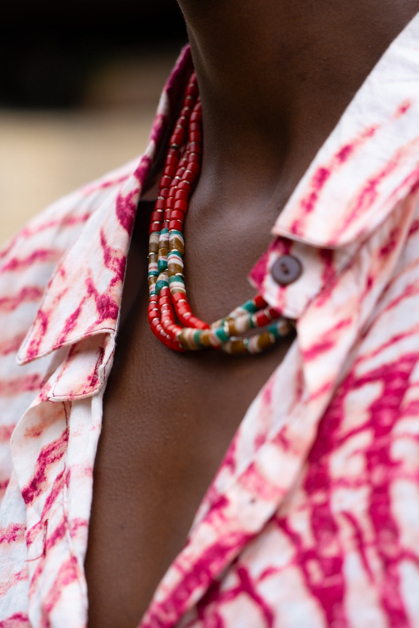Red Earth Tone African Bead Necklace — Handmade African Jewelry - Zawadi Hat Fashion