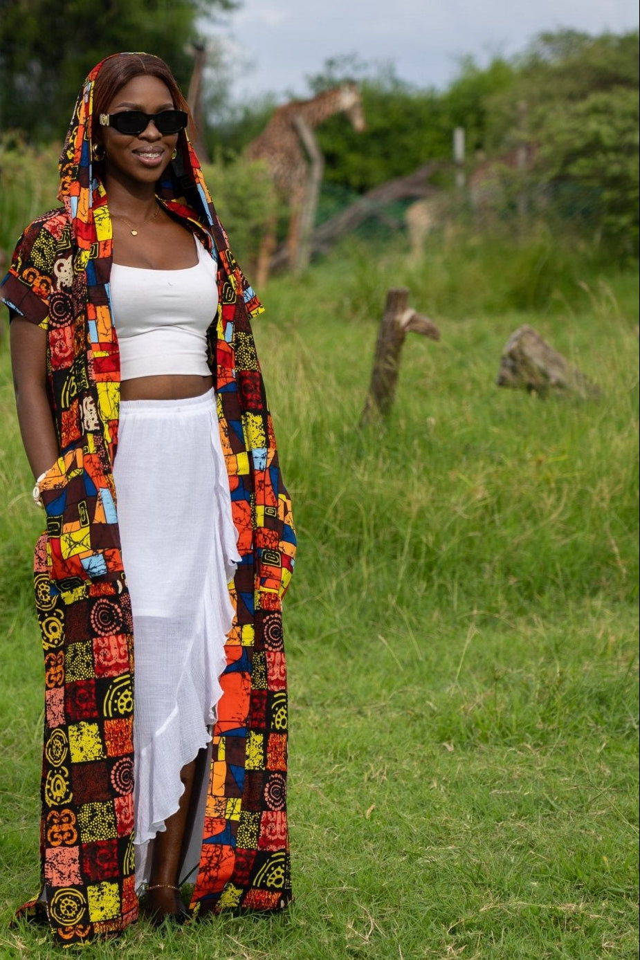 Spice Mix Amber Hooded Full-Length Cover-Up | African Print Resort Silhouette - Zawadi Hat Fashion