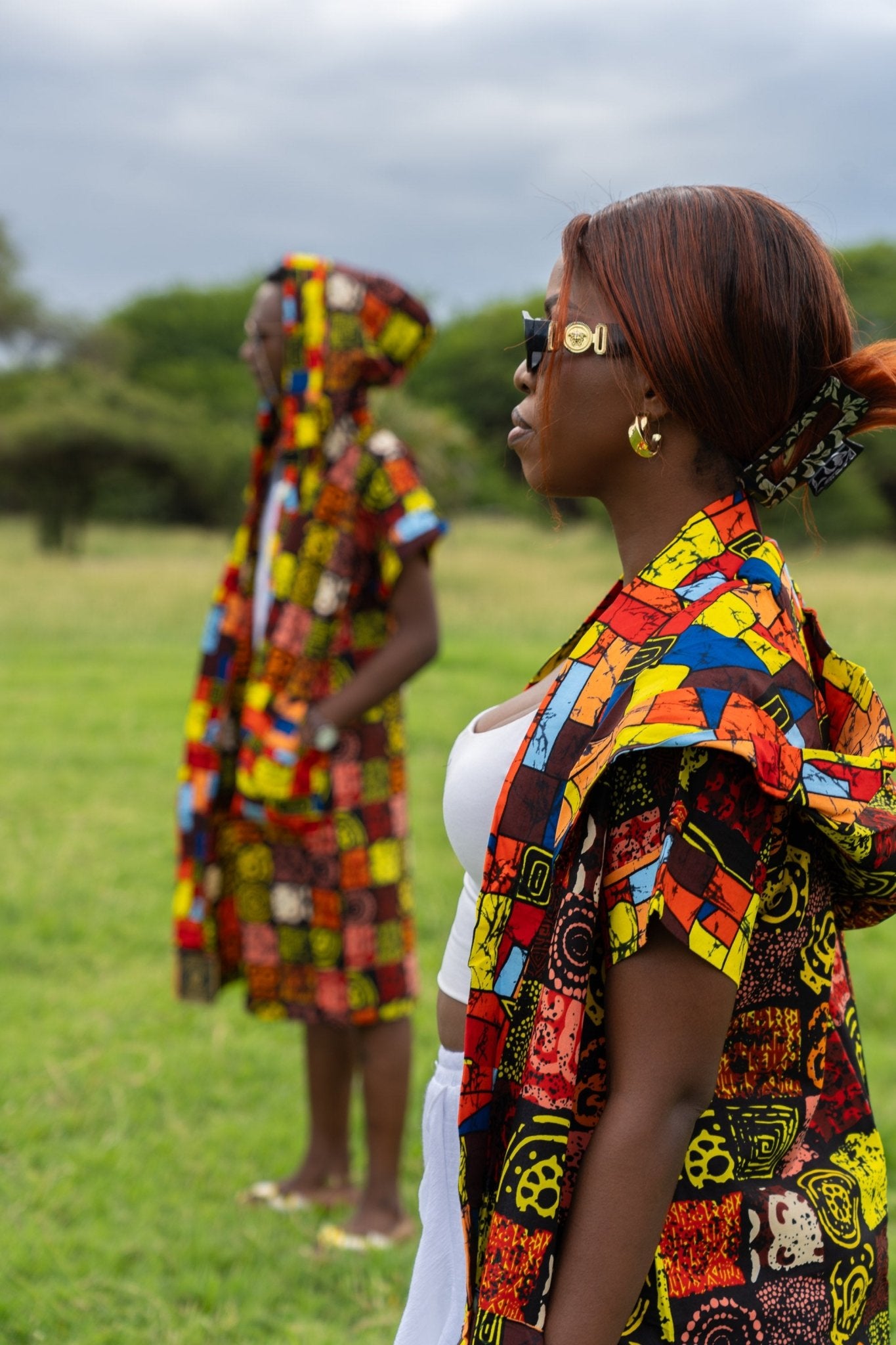 Spice Mix Amber Hooded Full-Length Cover-Up | African Print Resort Silhouette - Zawadi Hat Fashion