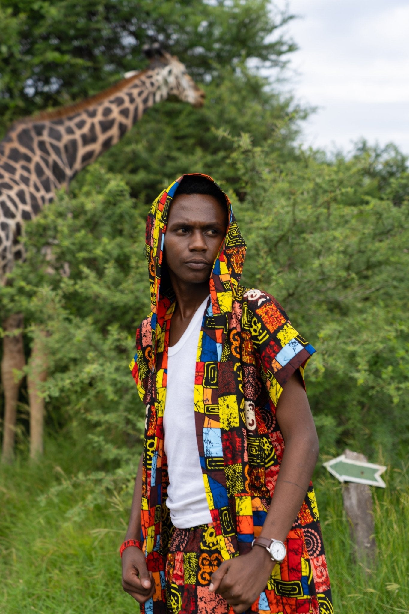 Spice Mix Amber Hooded Knee-Length Cover-Up | African Print Resort Silhouette - Zawadi Hat Fashion