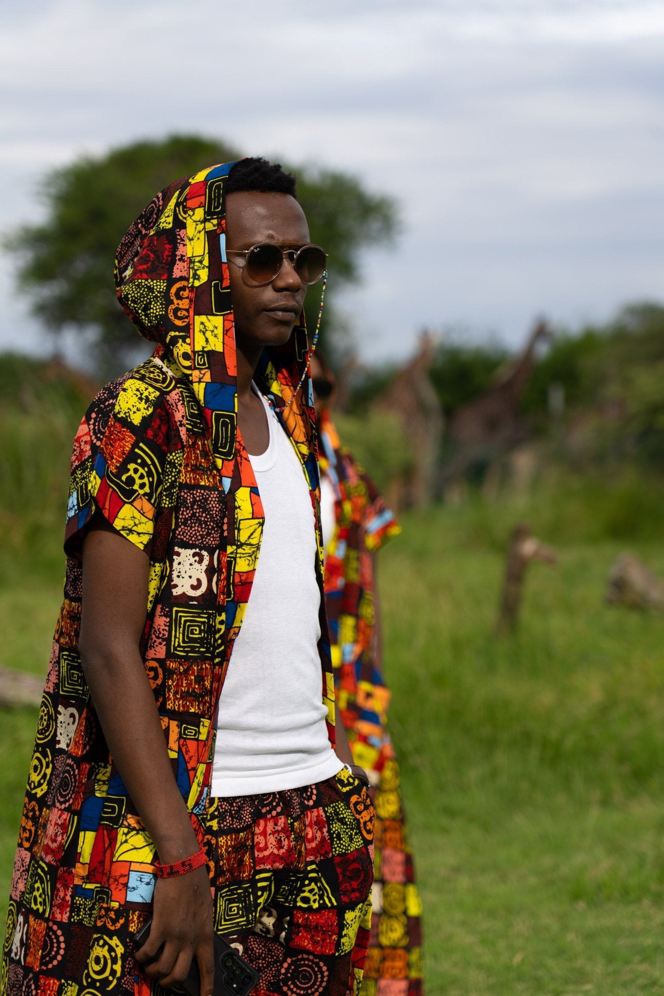 Spice Mix Amber Hooded Knee-Length Cover-Up | African Print Resort Silhouette - Zawadi Hat Fashion