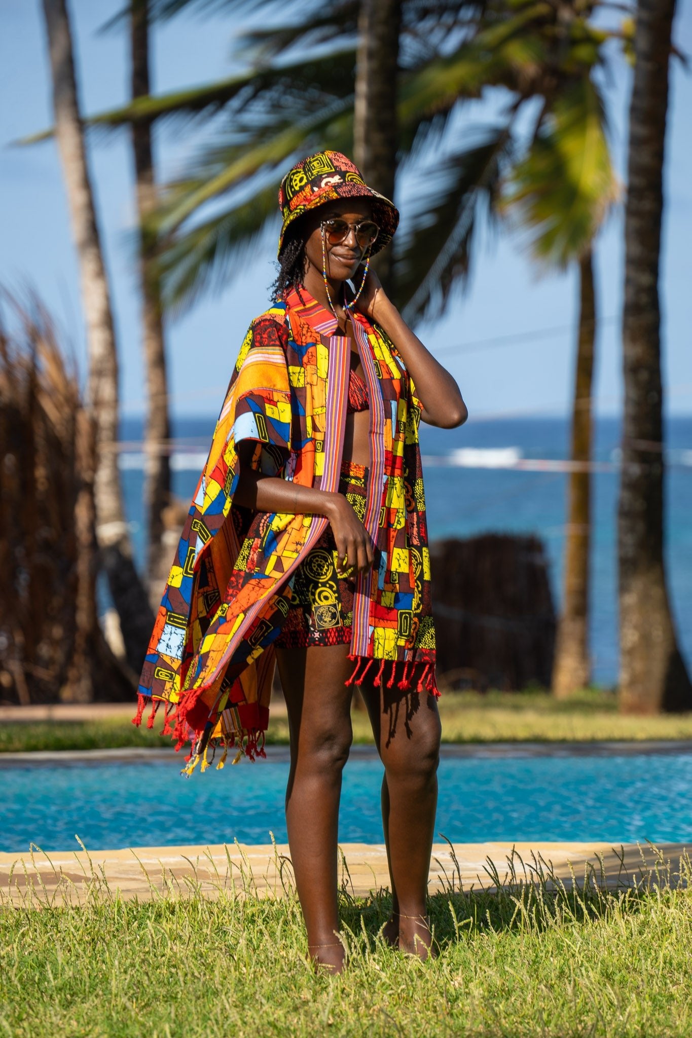 Spice Mix Kenyan Wrap | African Print Open Kaftan - Zawadi Hat Fashion