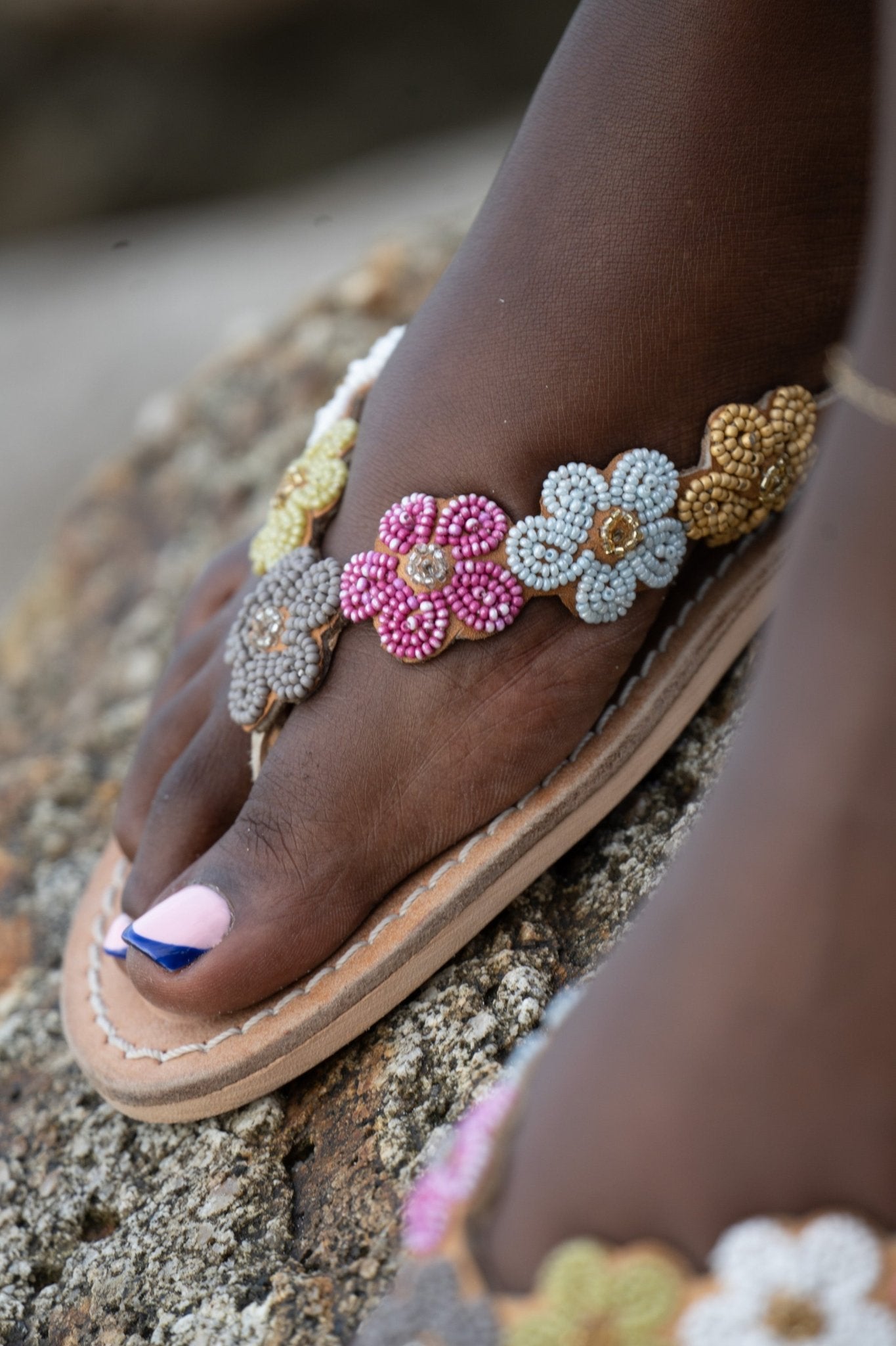 Swahili Bloom Leather Sandals — Hand - Beaded African Craft - Zawadi Hat Fashion