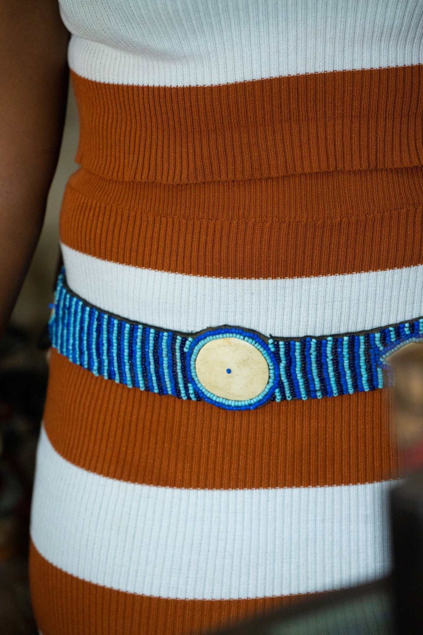 Blue Beaded Leather Belt - Zawadi Hat Fashion