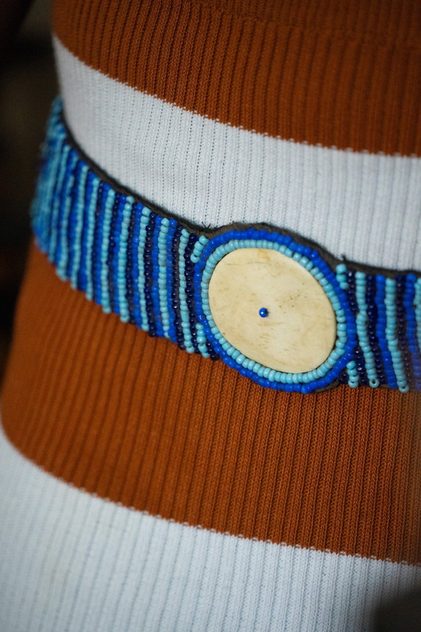 Blue Beaded Leather Belt - Zawadi Hat Fashion