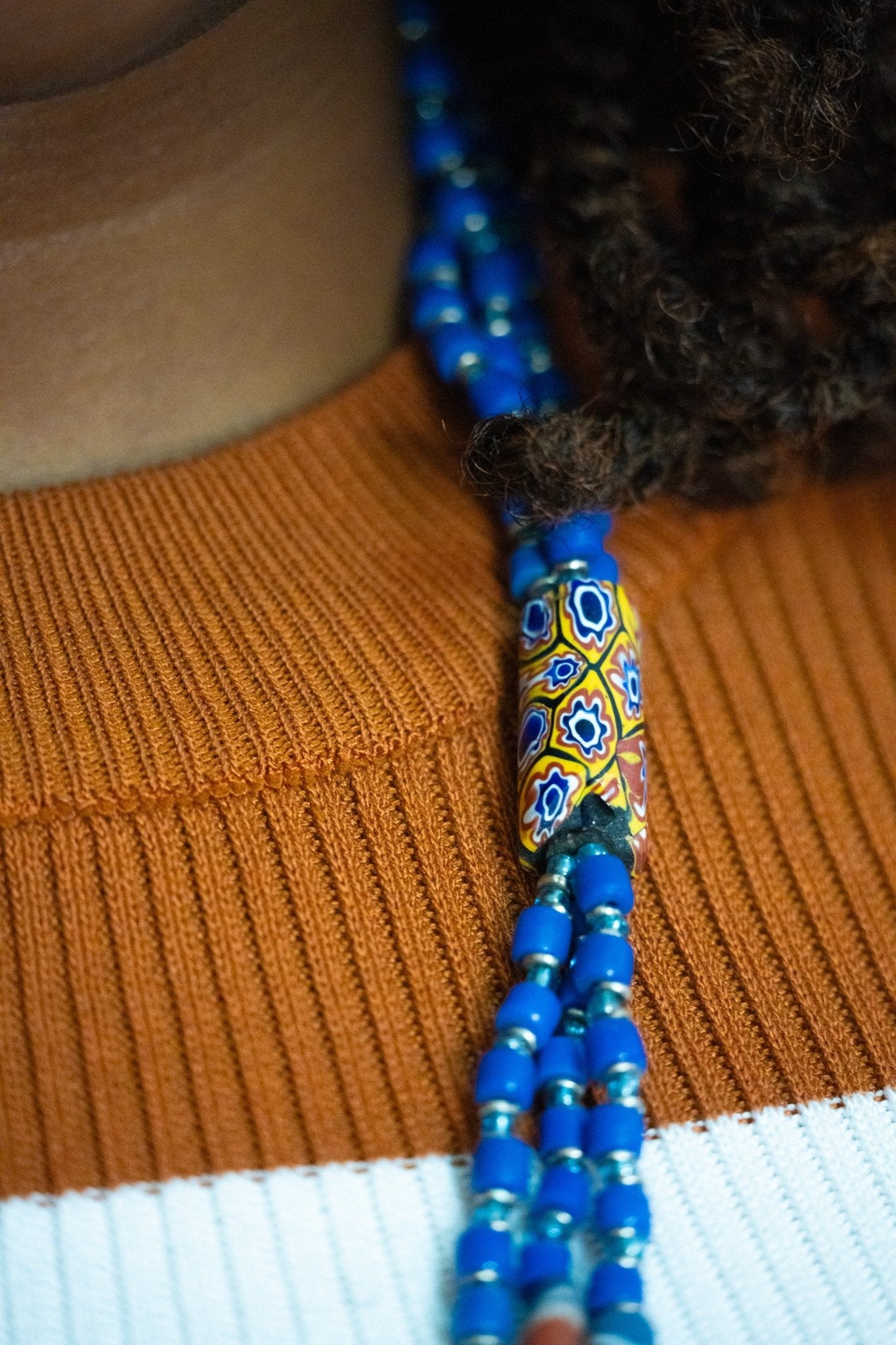 Blue & Orange African Trade Bead Necklaces Necklace Blue - Zawadi Hat Fashion