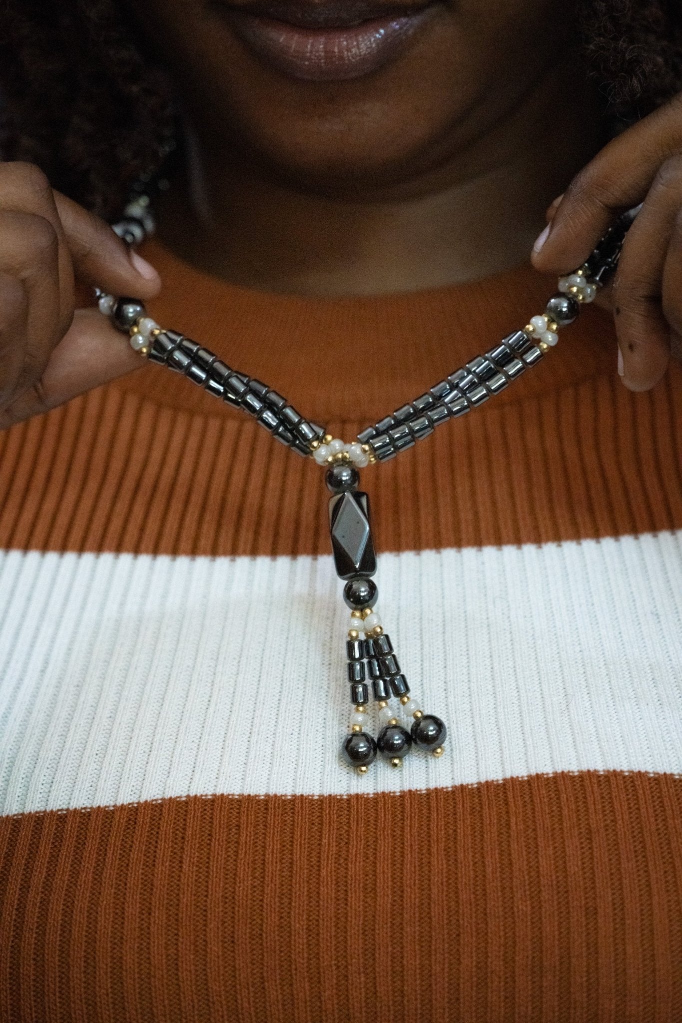 Hematite & Gold Accent Necklace - Zawadi Hat Fashion