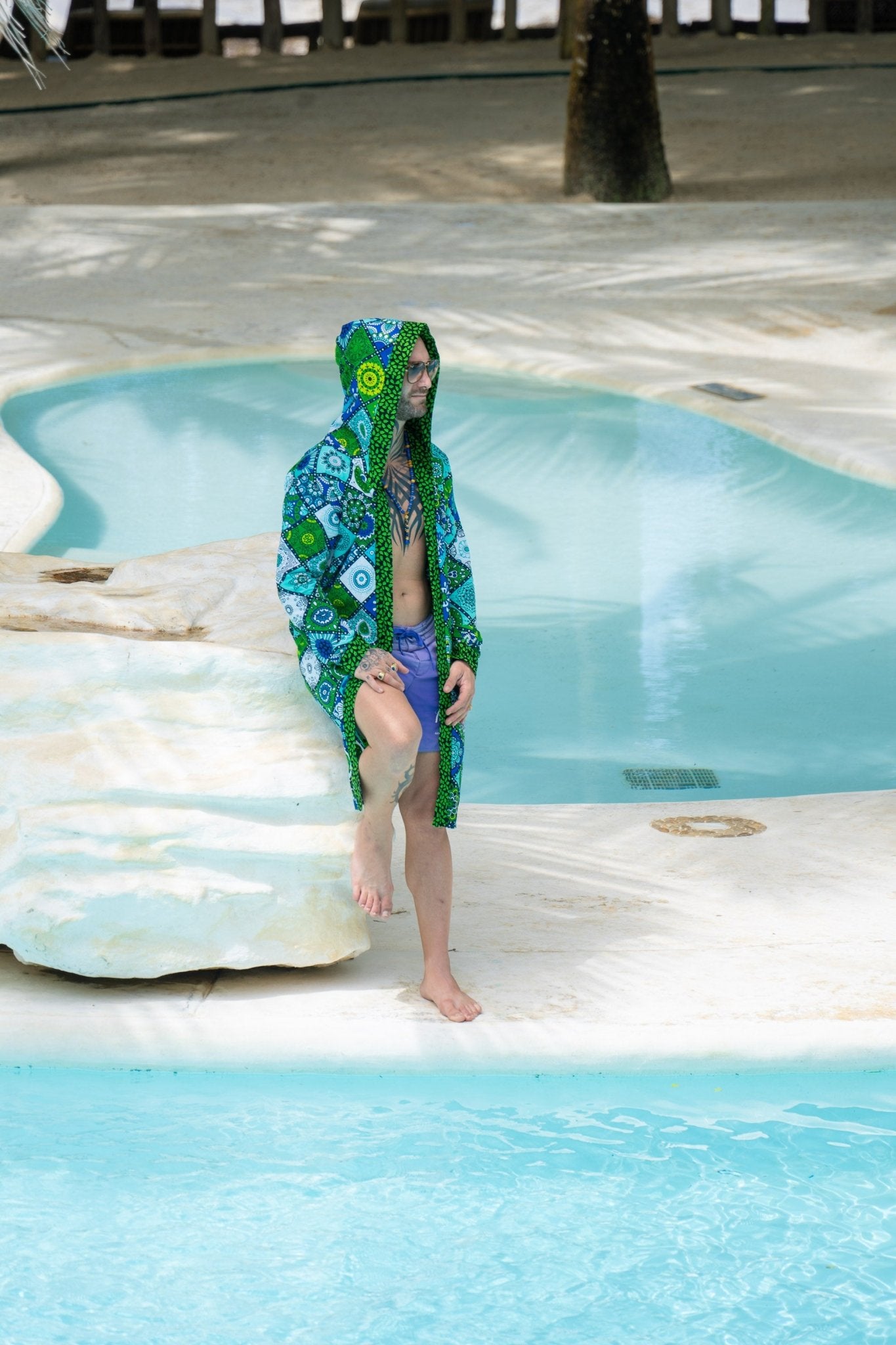 Mandala Bloom Hooded Knee-Length Cover-Up | African Print Travel & Resort Wear - Zawadi Hat Fashion