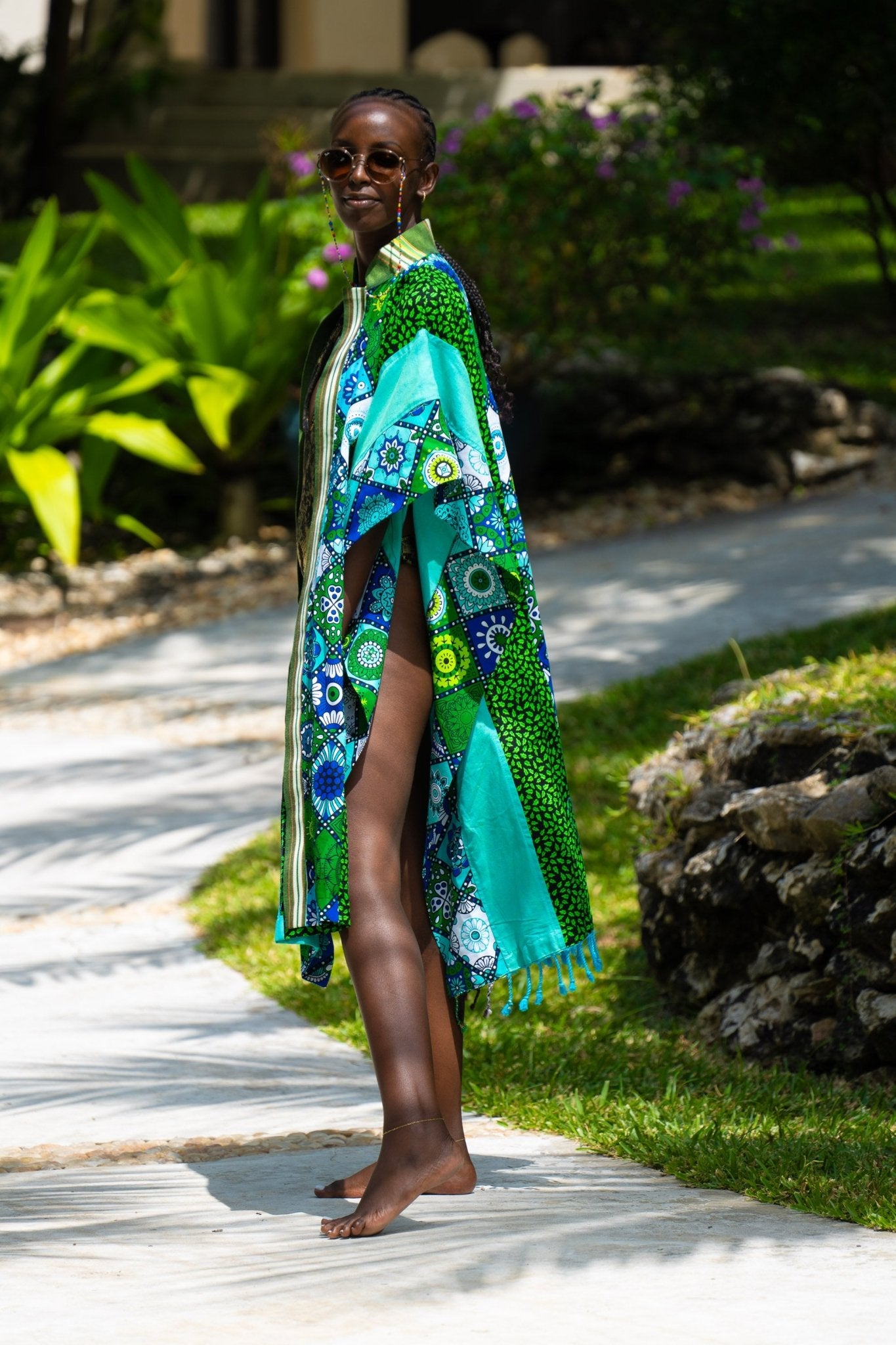 Mandala Bloom Kenyan Wrap | African Print Open Kaftan - Zawadi Hat Fashion