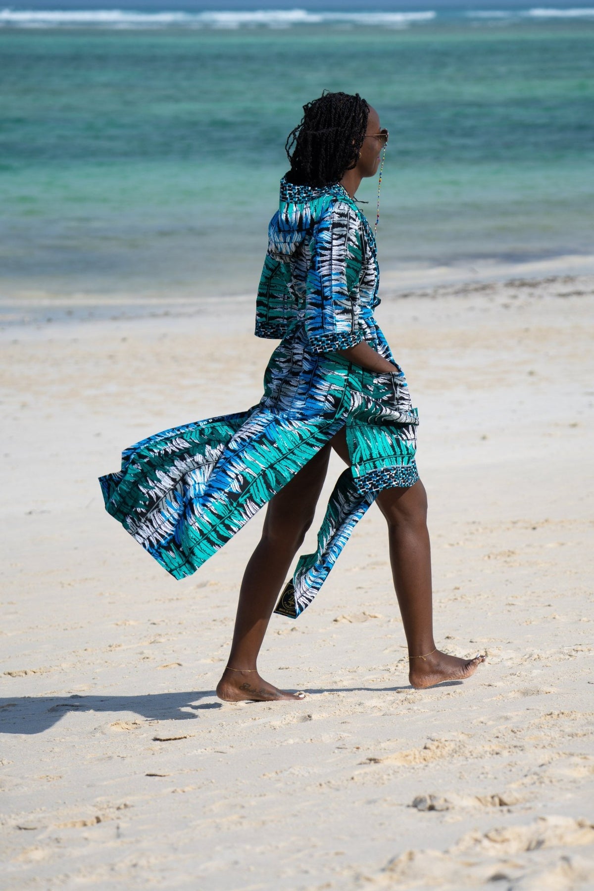 Ocean Teal Hooded Full-Length Cover-Up | African Print Travel & Resort Wear - Zawadi Hat Fashion