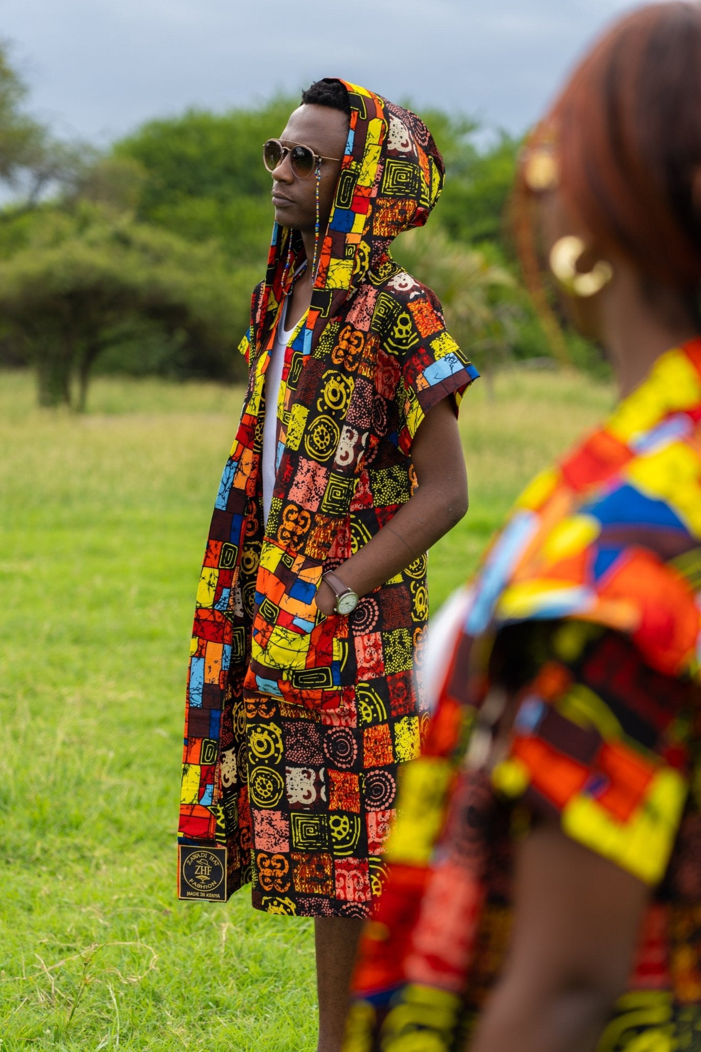 Spice Mix Amber Hooded Knee-Length Cover-Up | African Print Resort Silhouette - Zawadi Hat Fashion