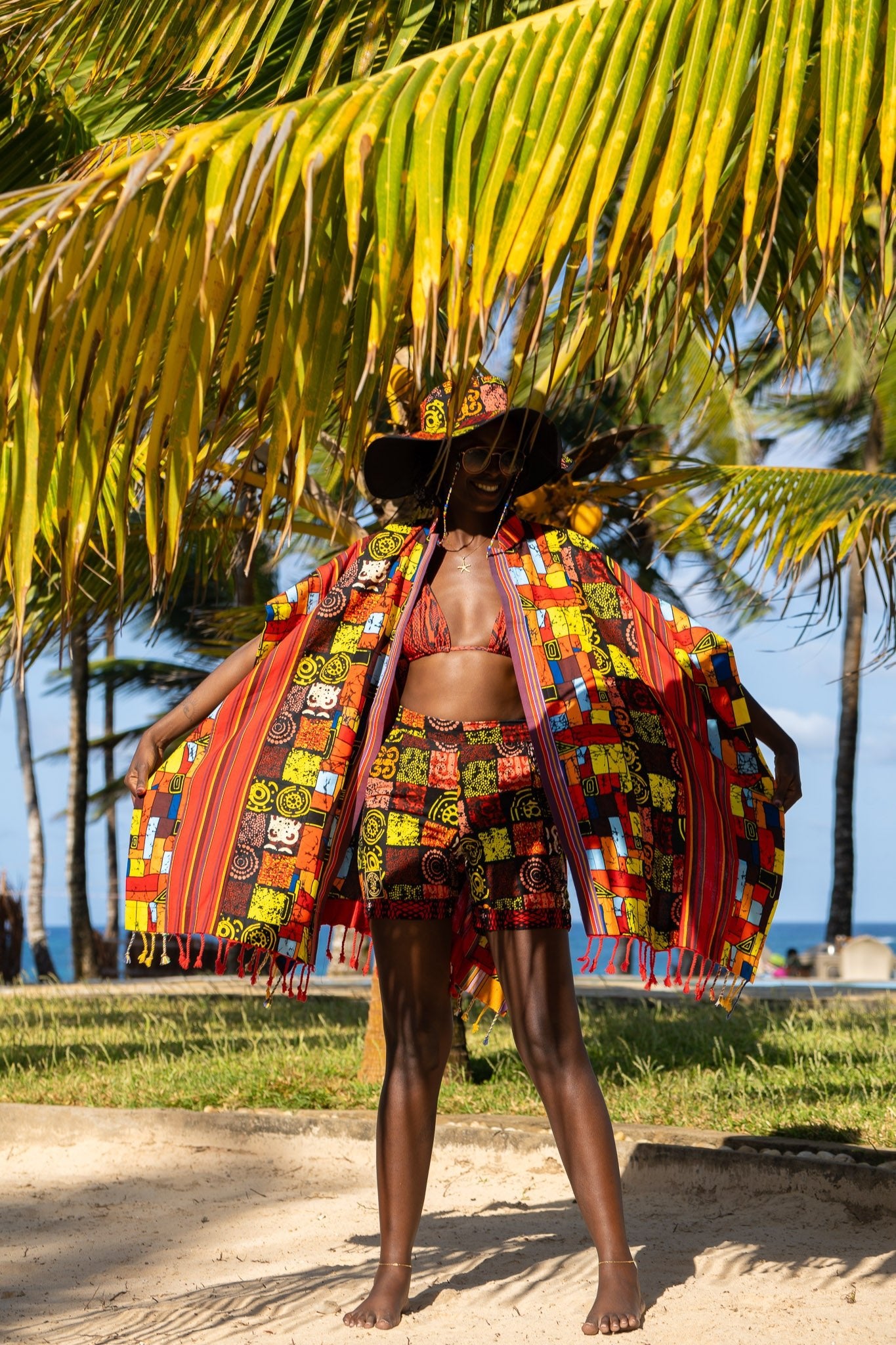Spice Mix Kenyan Wrap | African Print Open Kaftan - Zawadi Hat Fashion
