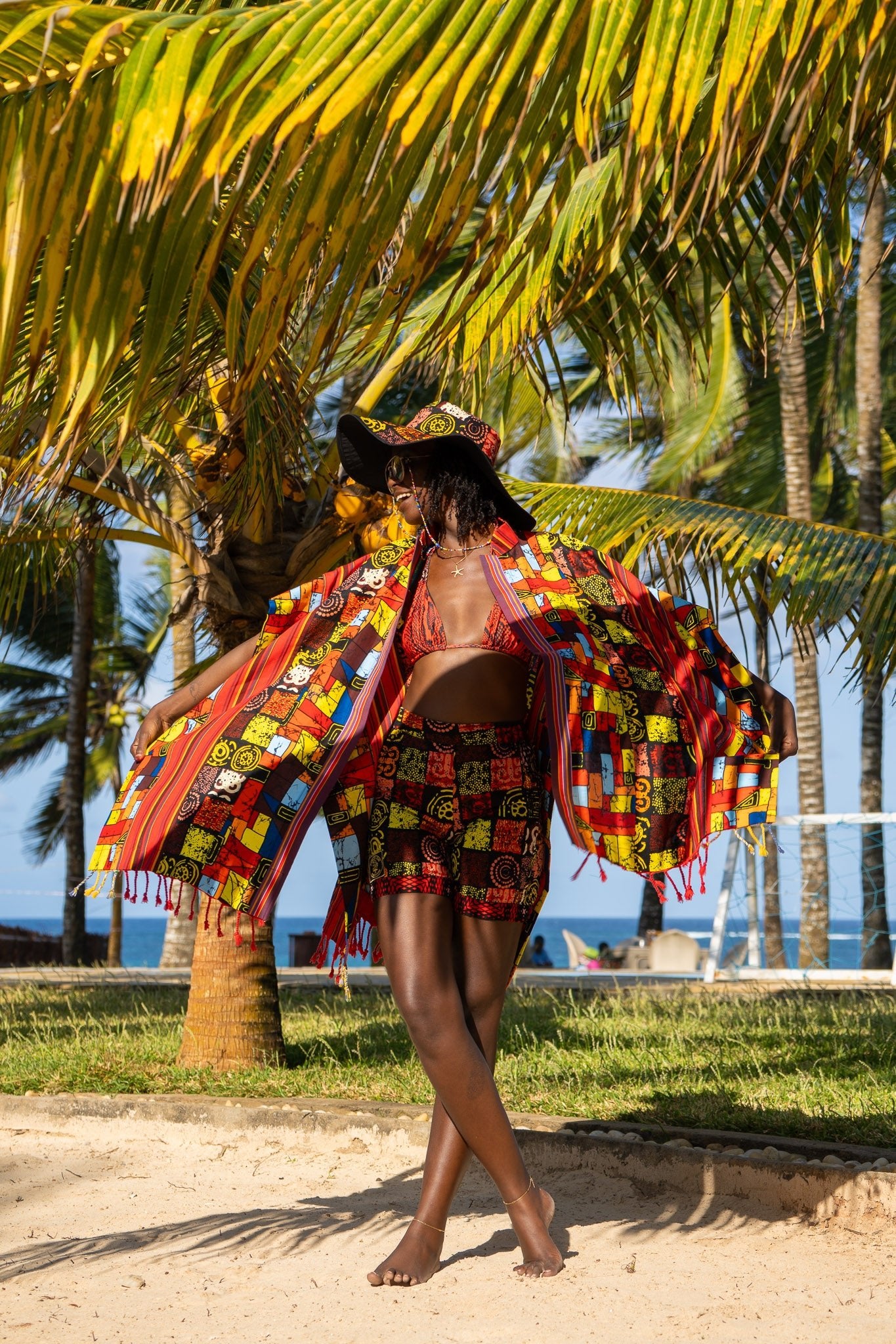 Spice Mix Kenyan Wrap | African Print Open Kaftan - Zawadi Hat Fashion