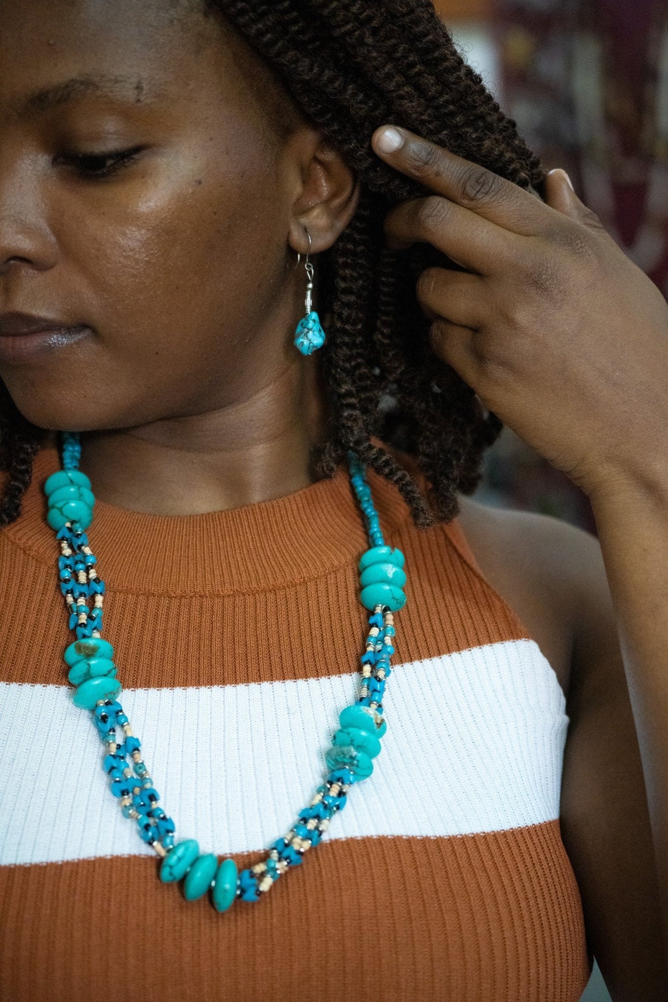 Turquoise Multi - Strand Necklace - Zawadi Hat Fashion