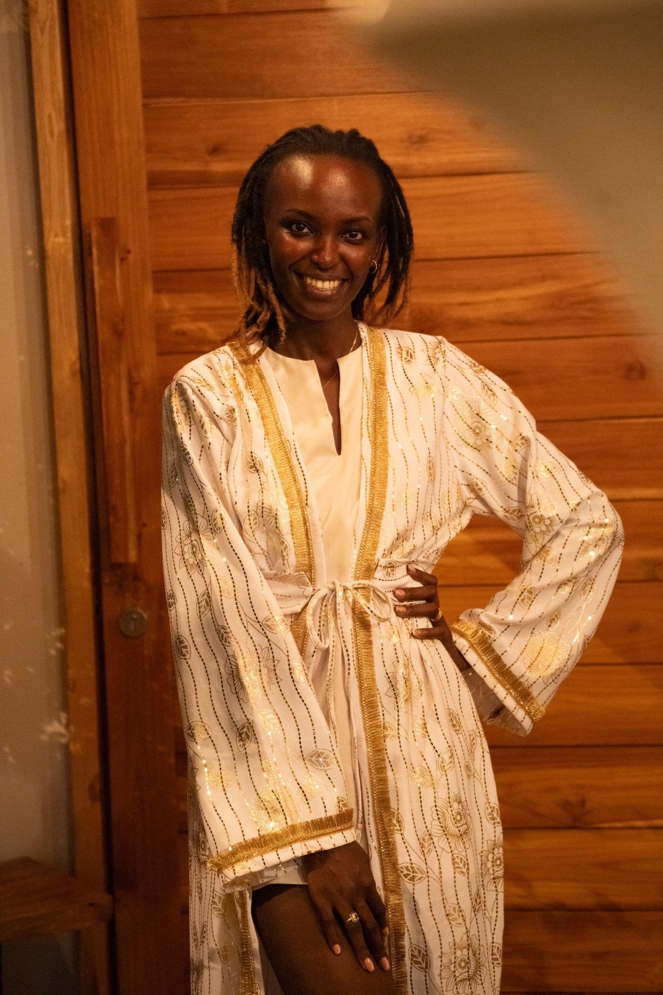 White & Gold Cover - Up — Luxury Resort Wear - Zawadi Hat Fashion